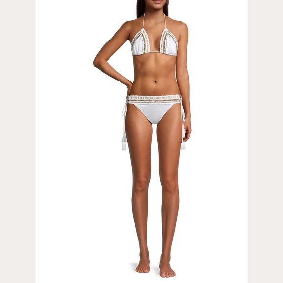 NEW Ramy Brook Sizes M, XL, Womens Topanga Bikini Metallic Crochet Top - White - Picture 2 of 6